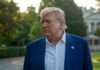 Missing Med Deepens Trump Health Mystery A political figure with a serious expression standing outdoors near the White House